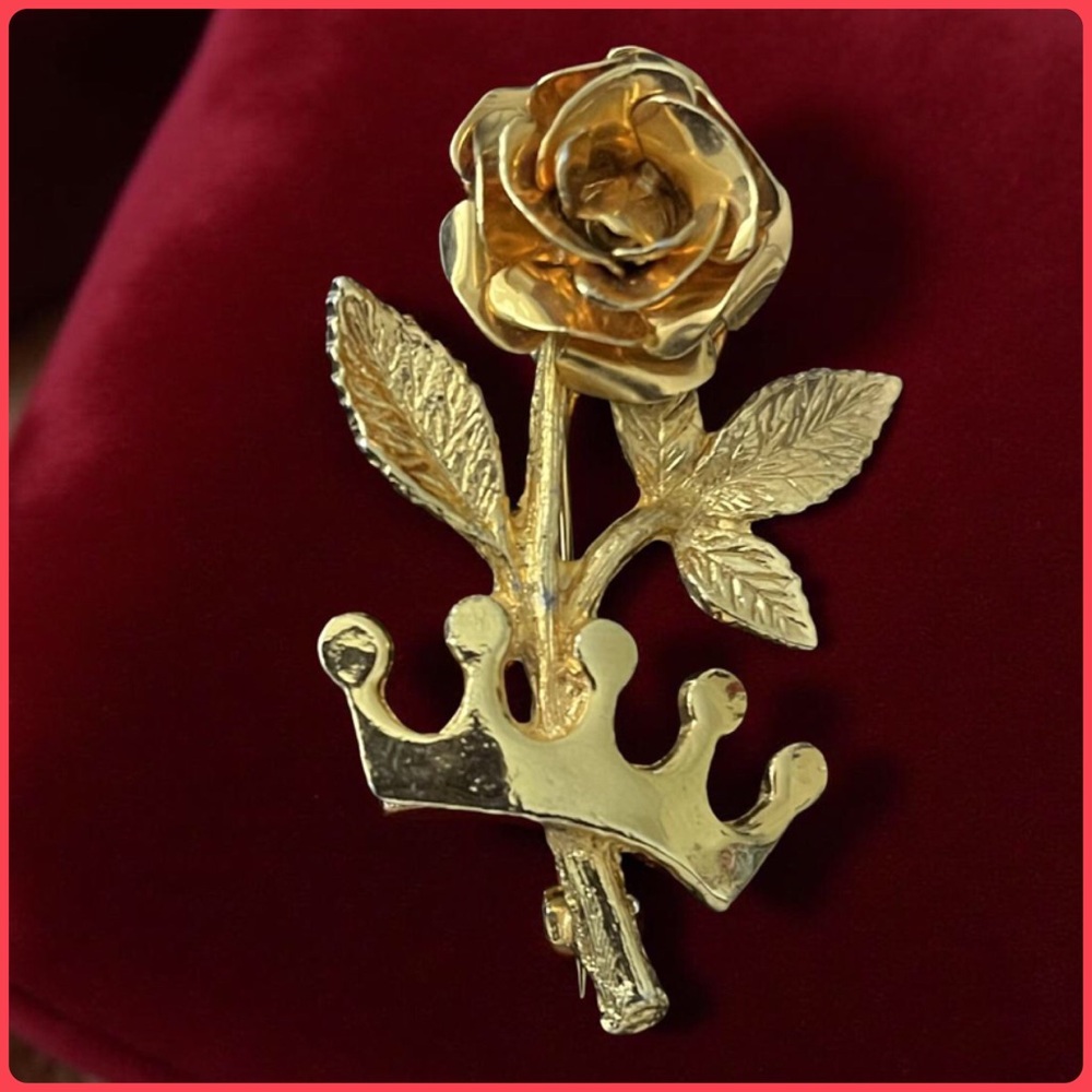 Gold Rose and Crown Brooch
